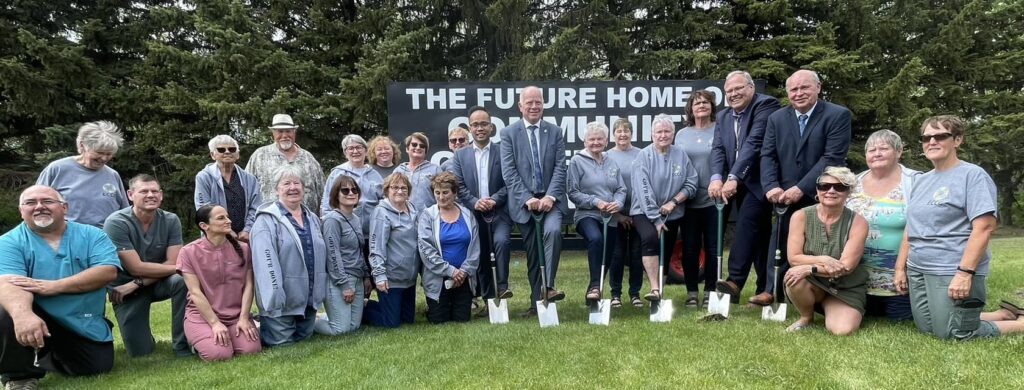 MLAs Rick Wowchuk and Greg Nesbitt with the Expanding Community Cancer Care Committee at the 2023 groundbreaking in Russell